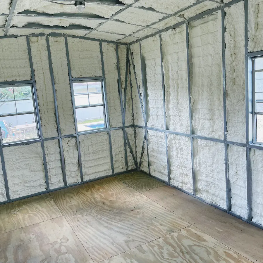 Closed-cell spray foam insulation applied to wall cavities in a residential project in Hamburg